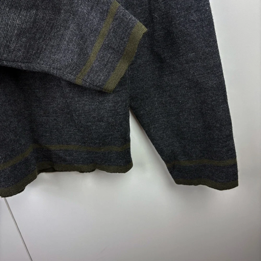 Banana Republic 100% Wool Vintage 1/4 Zip Sweater Charcoal Gray Green Trim Mens